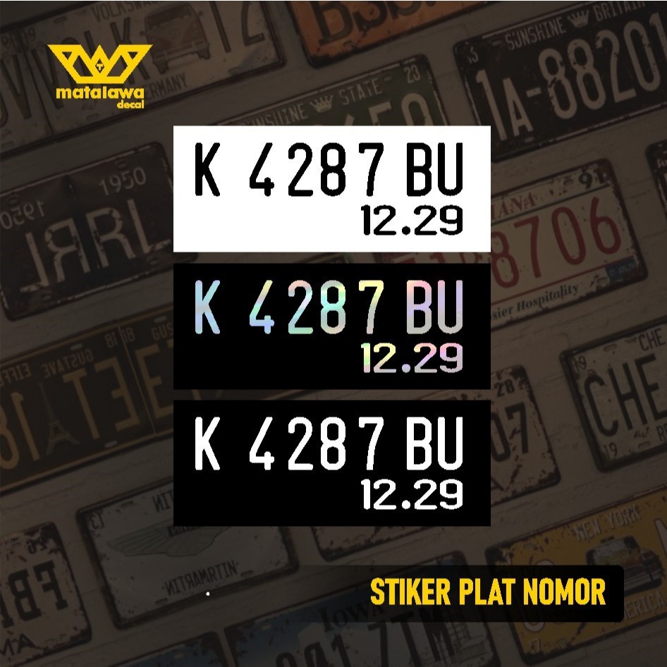 STIKER PLAT NOMOR MOTOR STIKER SAJA BUKAN PLATNOMOR WARNA PUTIH HITAM HOLOGRAM BAHAN REFLEKTIF VINYL