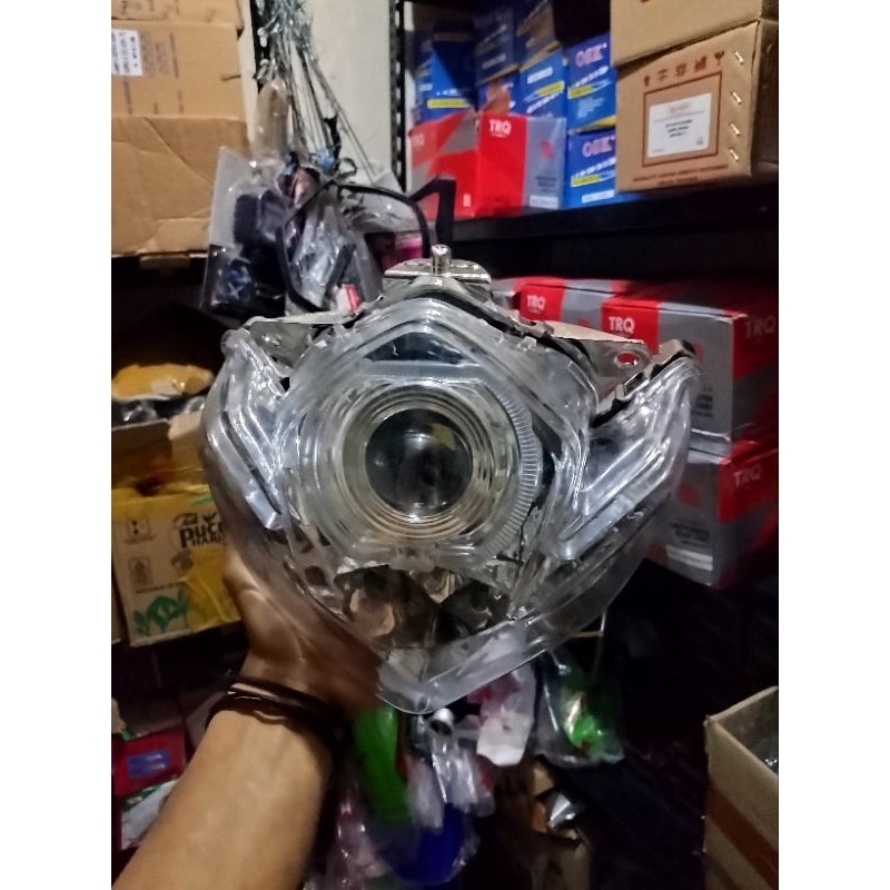 Kedok Reflektor Lampu Depan Satria Fu Barong Tanpa Frame Custom Biled Ala Ala 4.5 Inchi PNP Sudah Te