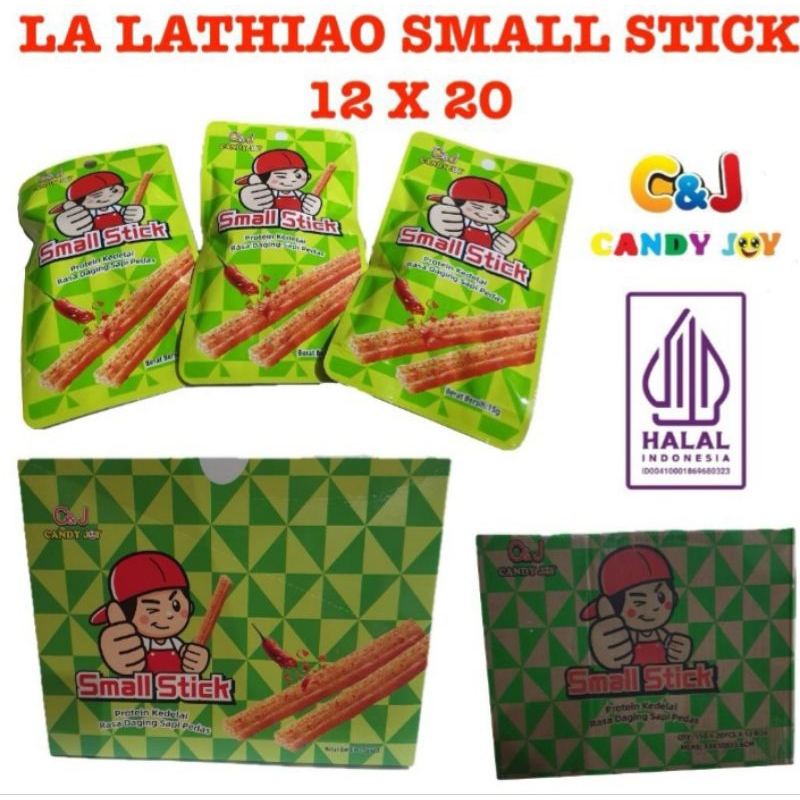 

LALATIO SMALL STIK C&J HALAL protein kedelai rasa daging sapi pedas 1 box isi 20 pcs