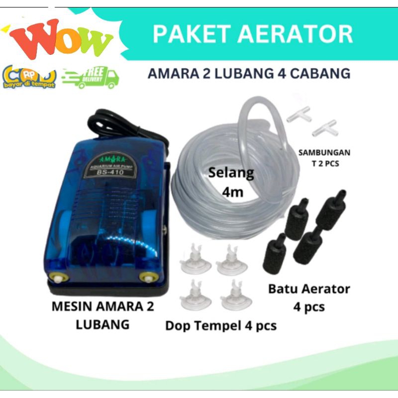 paket lengkap pompa aerator/udara AMARA 2 lubang