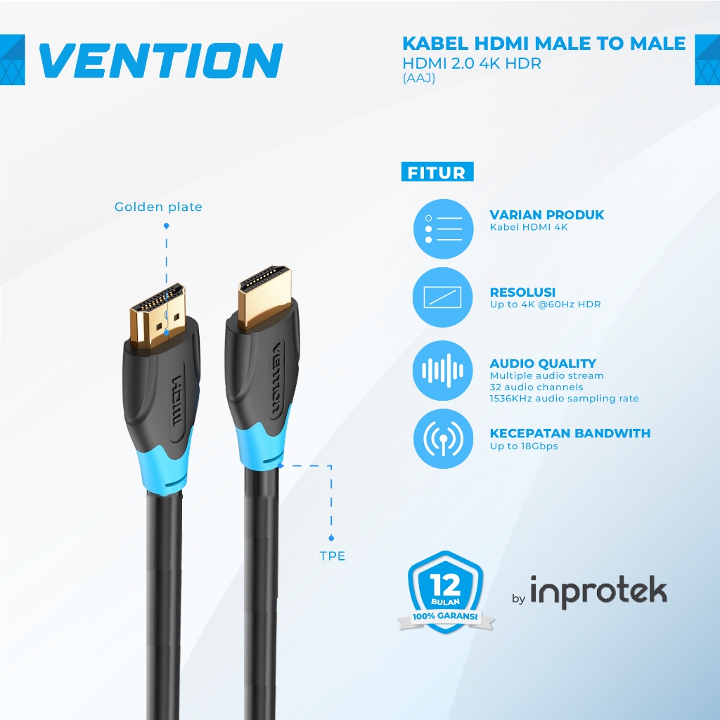 Vention Kabel HDMI 2.0 Male to Male 4K for PC LCD Projector