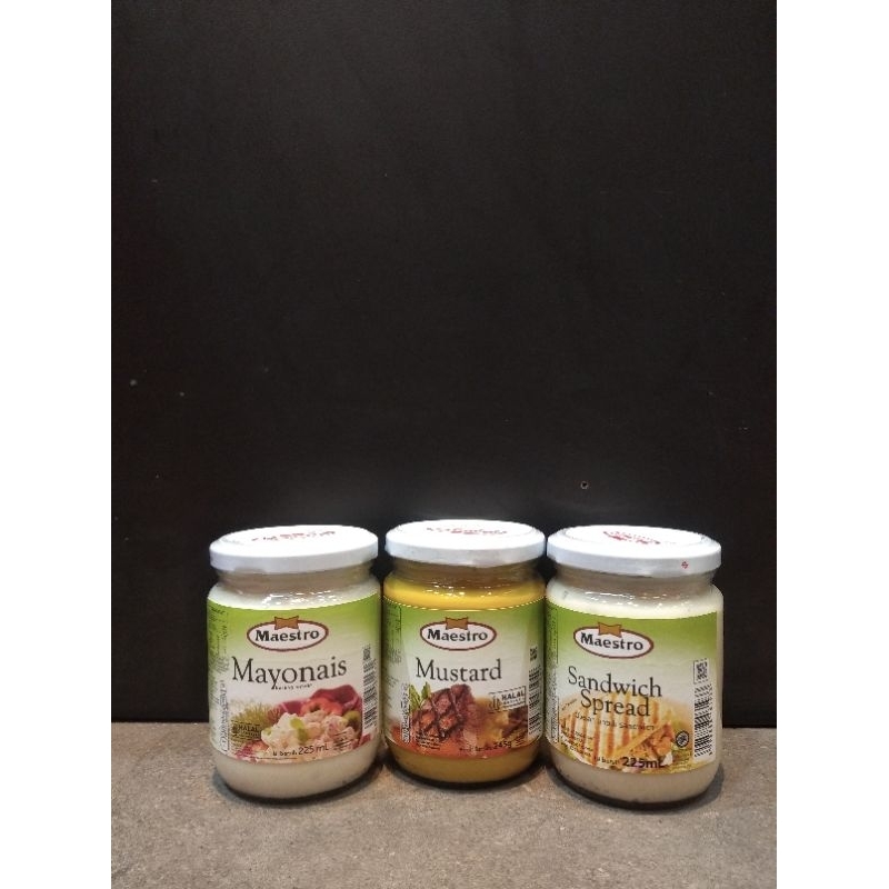 

maestro mustard, mayonais, sandwich spread