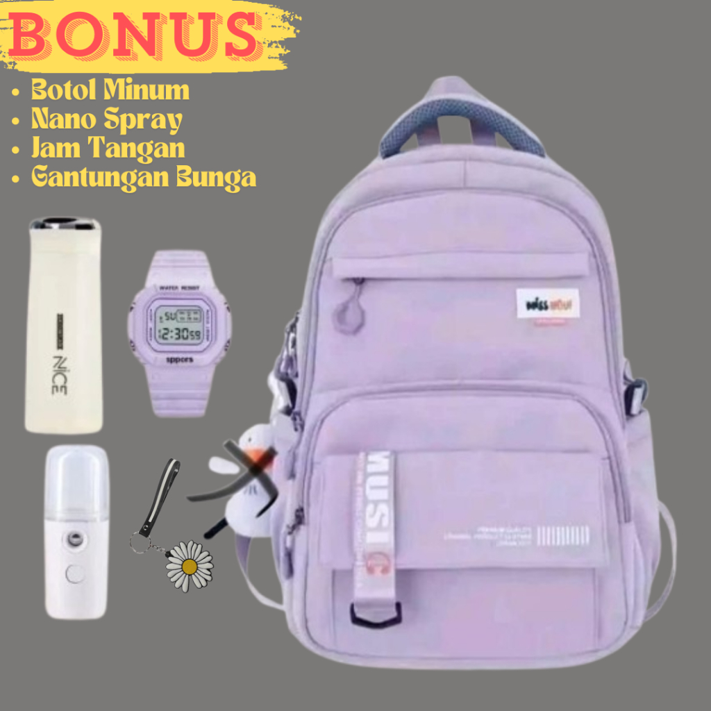 Tas Ransel Anak Perempuan MUSIC Bonus Gantungan Nano Spray Hingga Raincover Bisa COD