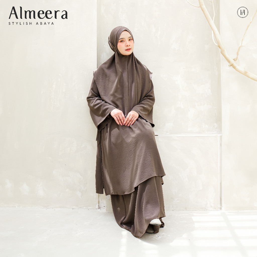 HAYNA Almeera Abaya Set Hijab (Khaki) - Gamis Umroh Umrah Haji Syar'i