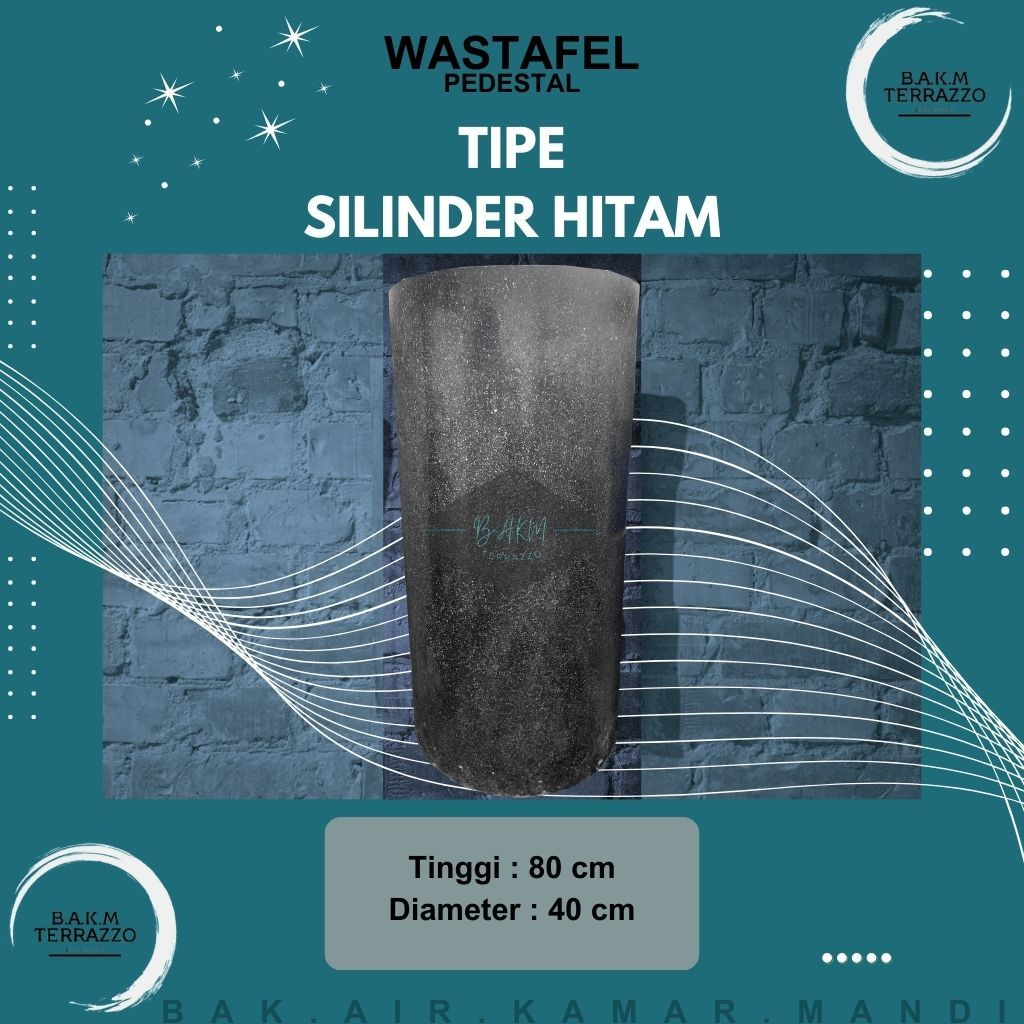 BAK AIR KAMAR MANDI | WASTAFEL PORTABLE TERAZZO |WASTAFEL MURAH TERASO| PEDESTAL TIPE SILINDER HITAM