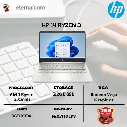 LAPTOP HP 14 RYZEN 3 5300 8GB 512GB W11+OHS 14.0FHD IPS BLIT