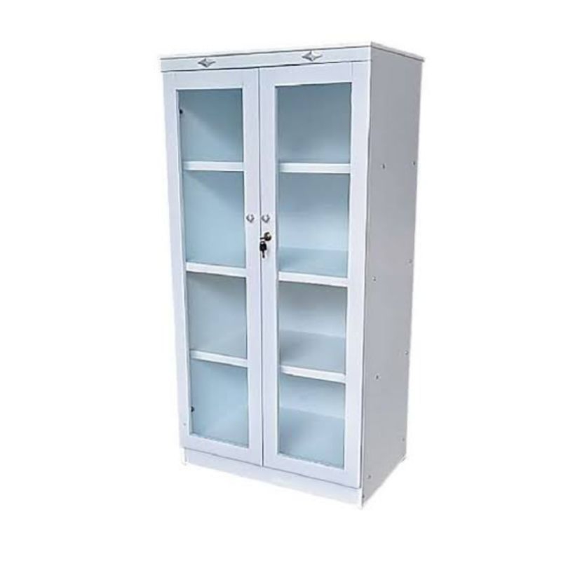 lemari serbaguna kaca / lemari hias kaca putih / lemari hias kecil / rak buku kunci kaca / rak kaca