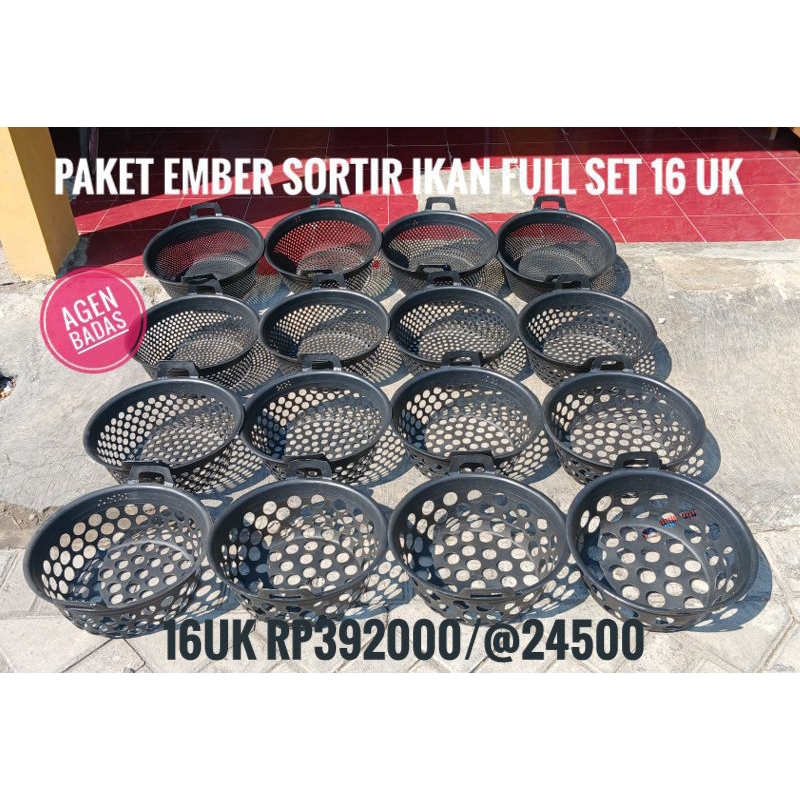 EMBER SORTIR IKAN LELE BAK SORTIR IKAN LELE,PAKET EMBER SORTIR IKAN FULL SET KOMPLIT 16 PCS/16 UKURN