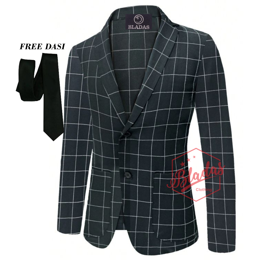 Jas blazer kotak kotak pria blazer tartan slimfit original