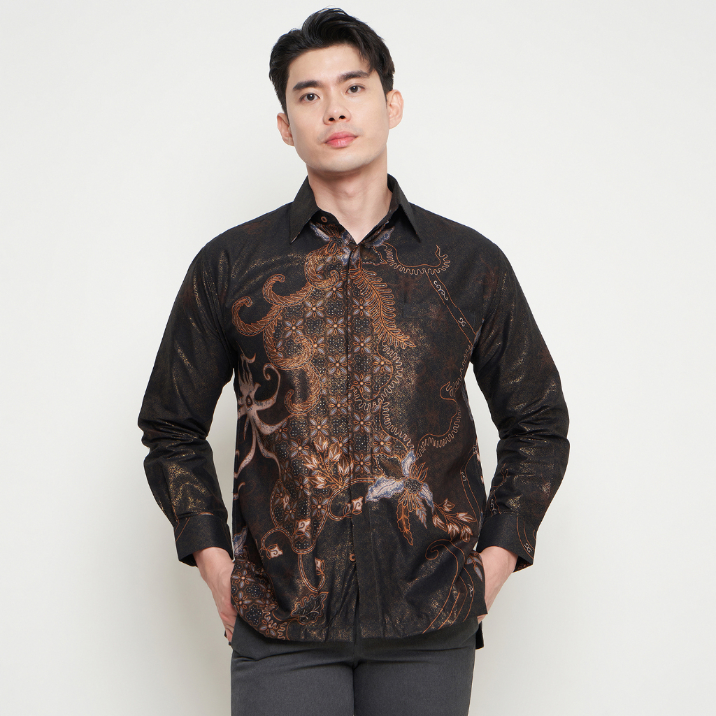 [Krisna Wahyu] Batik Pria Katun Prada Lengan Panjang - Motif Kalimantan
