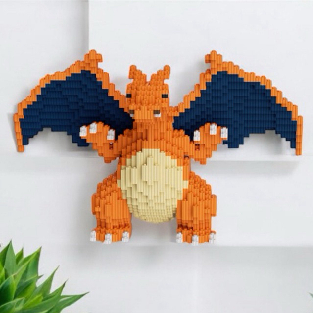 Nano Blocks Pokemon Charizard 3D 5000 PCS, Mainan Balok Susun DIY Medium Karakter Kartun dragon bric