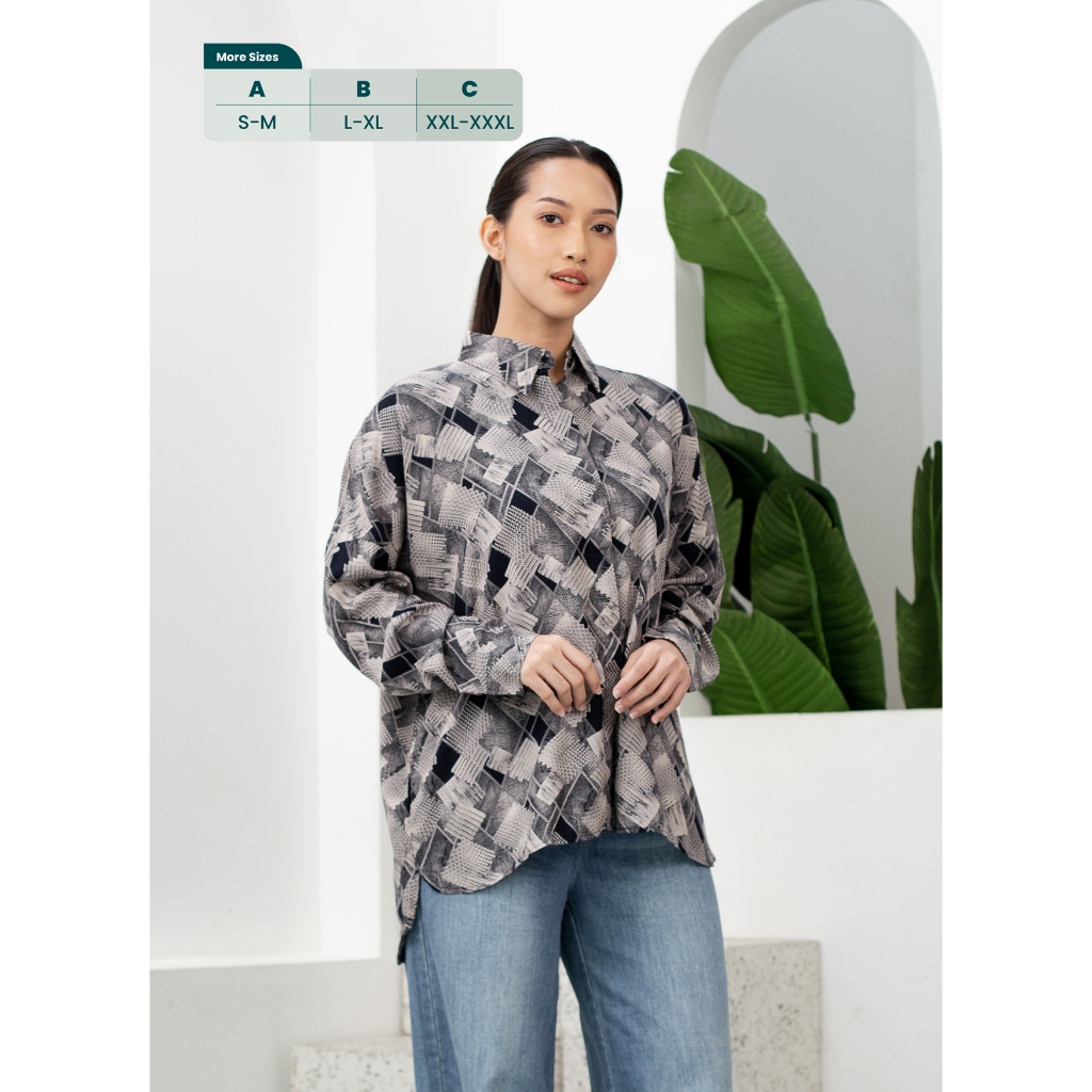 Ixora Jimin Oversized Shirt - Kemeja Wanita Oversize Lengan Panjang Motif Abstrak