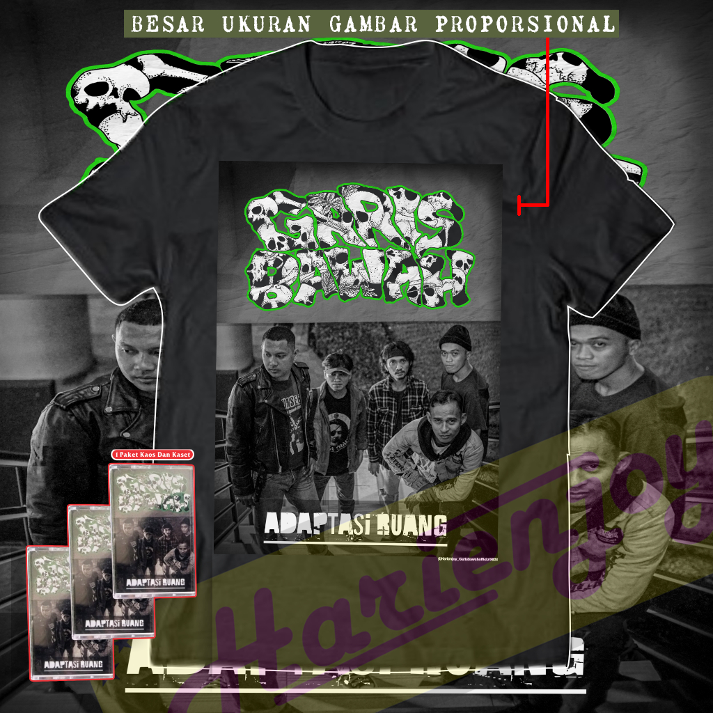 Official Merchandise Kaos dan kaset / T-Shirt Band Garis Bawah - Adaptasi Ruang  (Cover Album Adapta