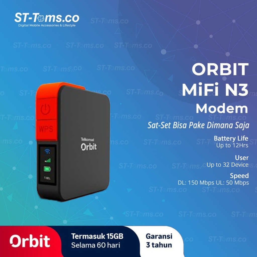 Telkomsel Orbit MiFi N3 / Orbit N3 / HKM M23 Pro Modem WiFi Router 4G Free Telkomsel 15GB