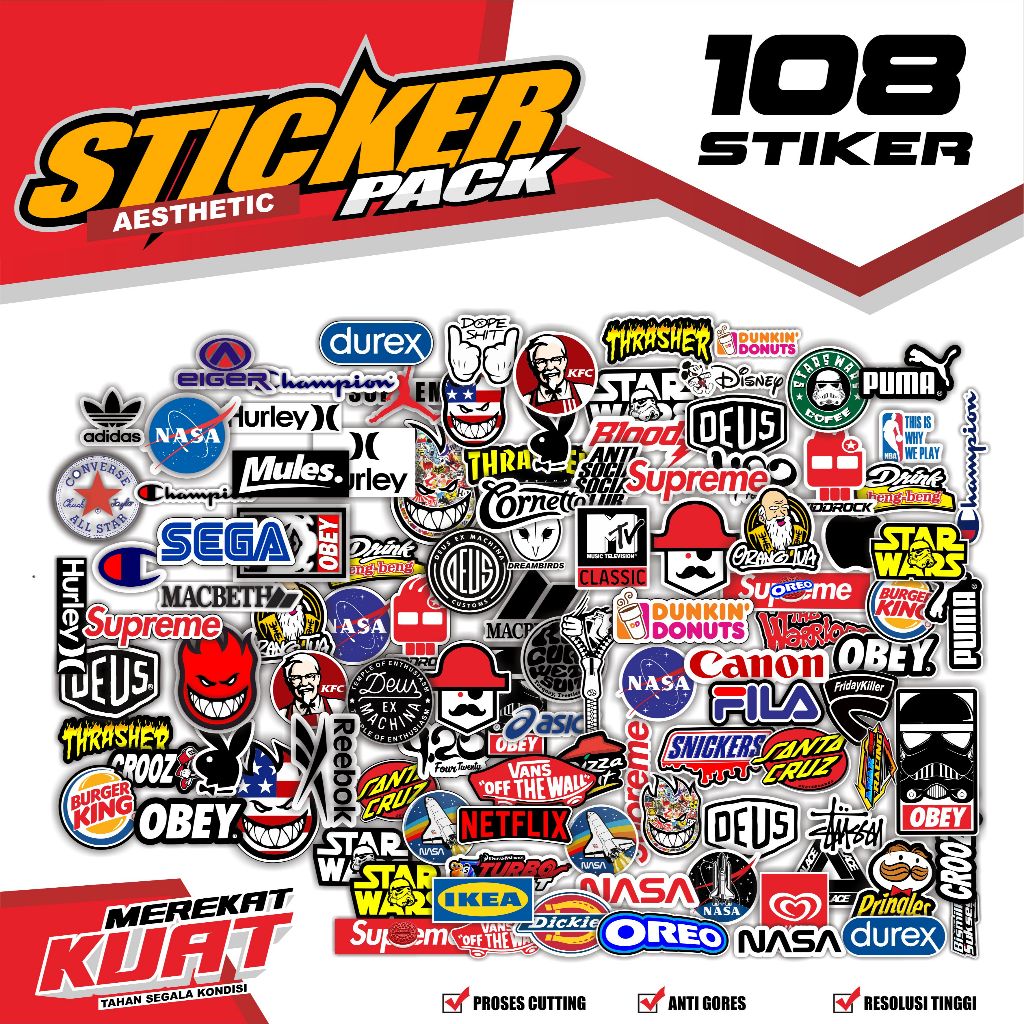 

STICKER AESTHETIC ISI 108 PCS RANDOM STIKER BAND ANTI AIR UNTUK LAPTOP CASE HP HELM STICKER