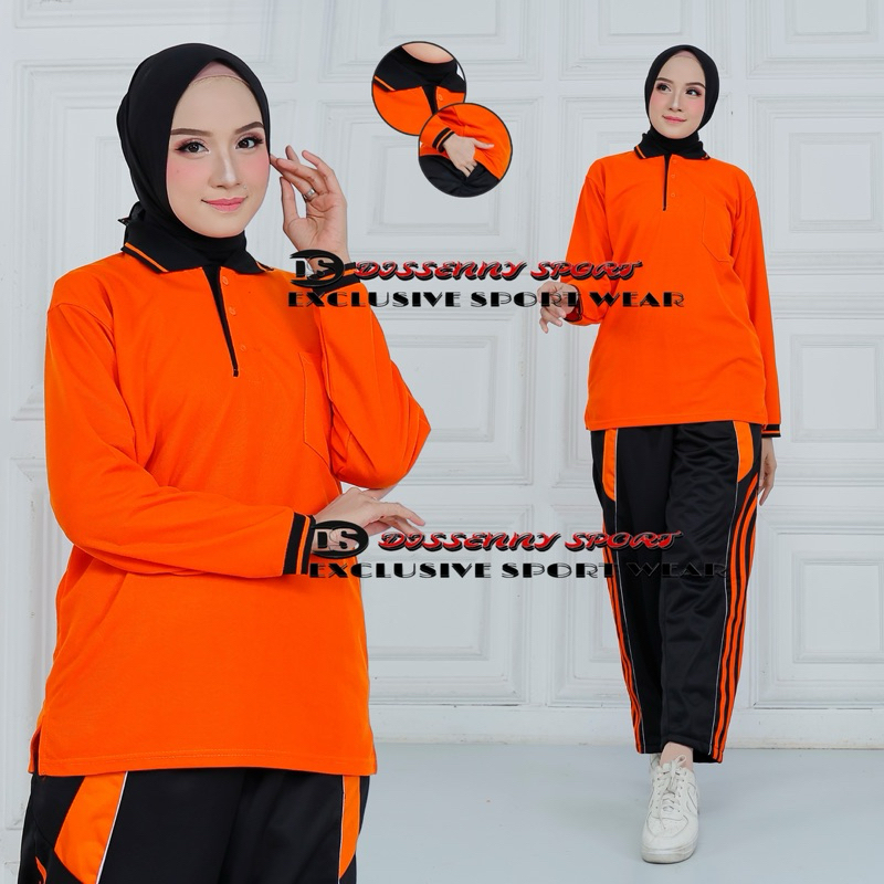 STELAN KAOS KERAH SHIRT CEWEK COWOK // SETELAN TRAINING OLAHRAGA LENGAN PANJANG//