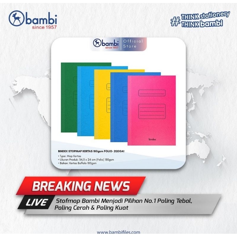 

RB NEWPRODUK! Stopmap BINDEX / BAMBI ( 5002 ) Folio (1 pack isi 50Pcs). Bahan dan Ketebalan setara