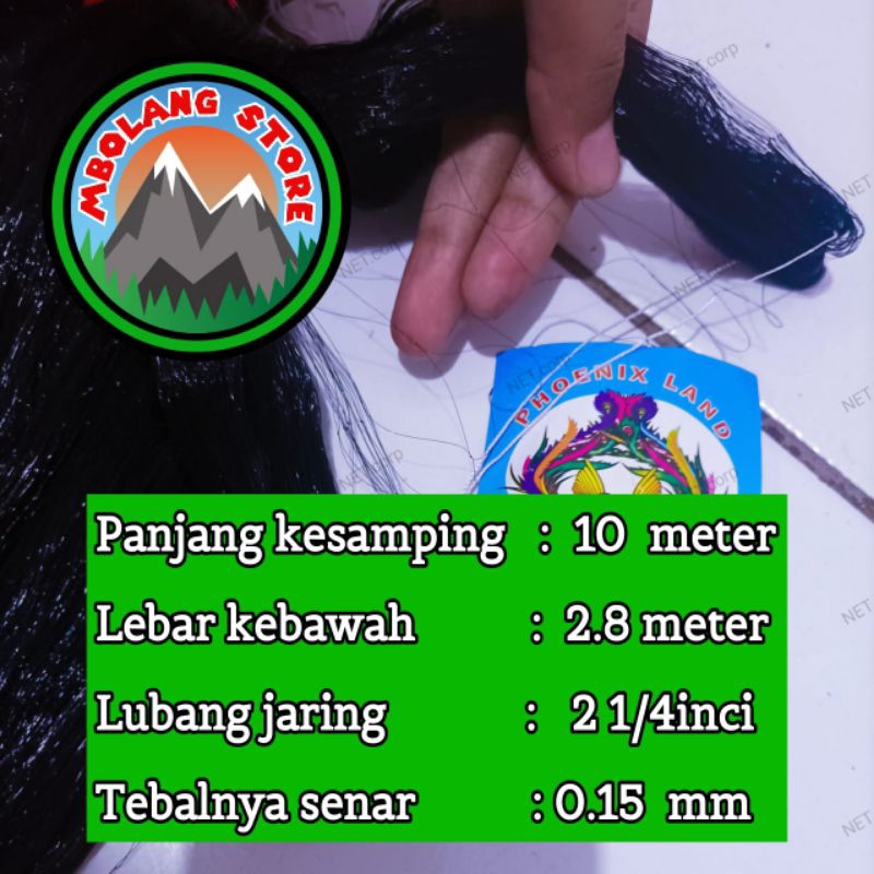 Jaring burung kacer 10 meter jaring burung siap pakai jaring burung lobang 2 jari  bahan senar warna