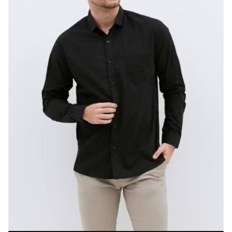Kameja Pria Polos Lengan Panjang Hitam Putih abu marun softblue