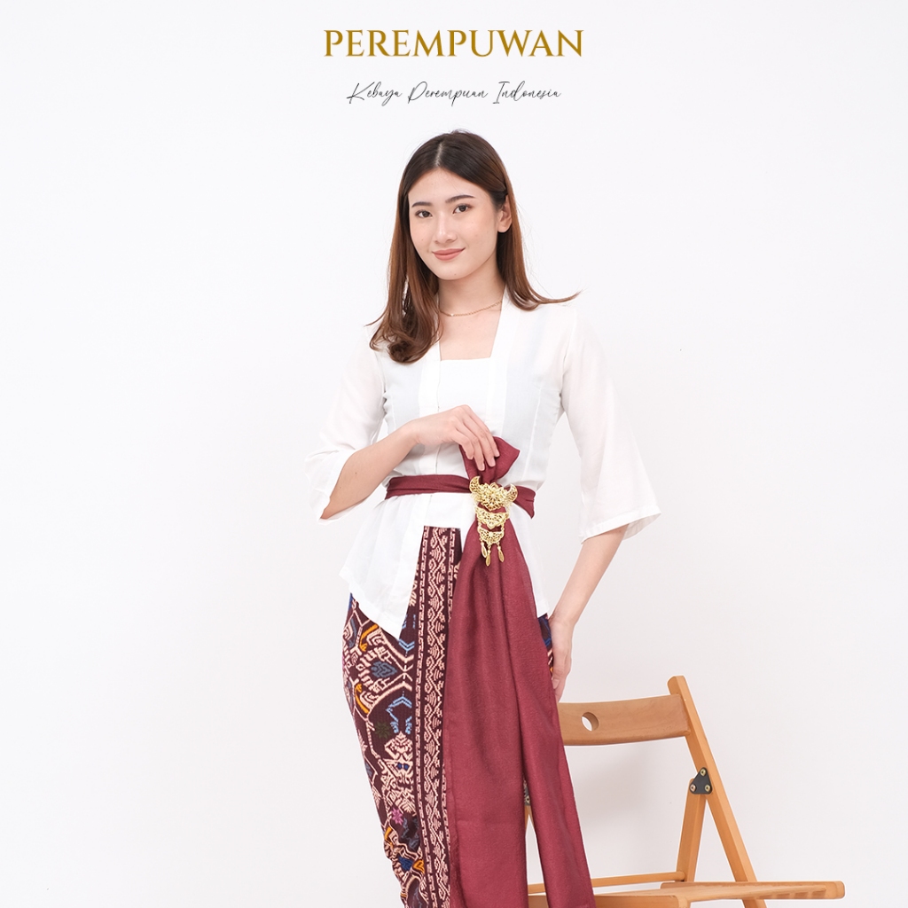 PEREMPUWAN Atasan Setelan Kebaya Bali Kutu Baru Wisuda Remaja Modern Hitam Putih Simpel Premium