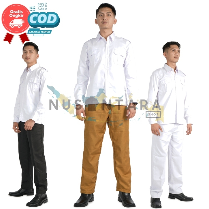 SERAGAM PDH PRIA HITAM PUTIH LENGAN PANJANG SETELAN PNS PRIA CELANA KEKI