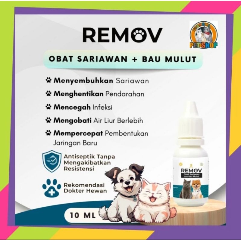 Remov Obat Tetes SARIAWAN & BAU MULUT 10ml Obat Sariawan Kucing Anjing