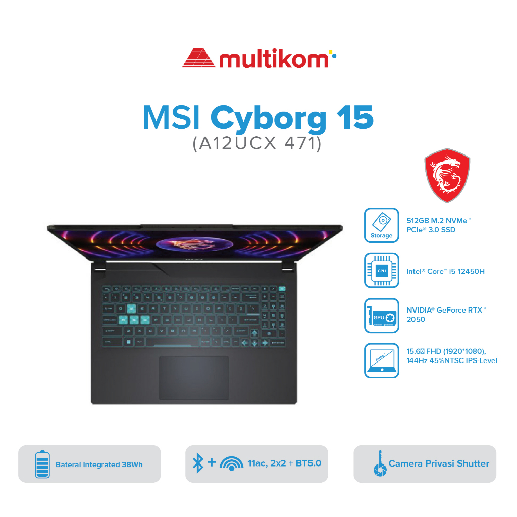 MSI Cyborg 15 A12UCX 471 i5-12450H 16GB 512GB SSD RTX2050 4GB 15.6″ FHD 144Hz W11 OHS