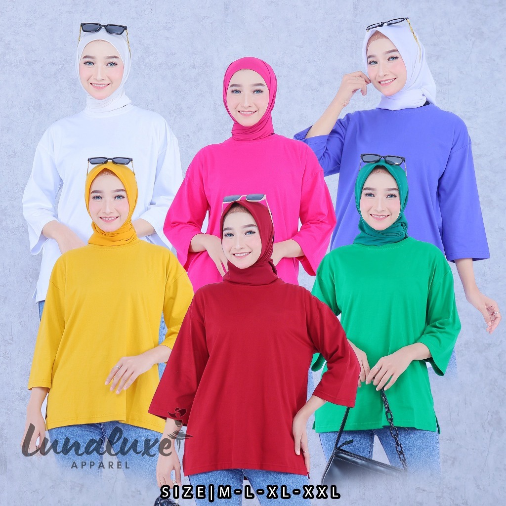 GRATIS ONGKIR dan COD//Atasan Baju Kaos Oversize Wanita Muslimah Polos Lengan 7/8 untuk Gaya Sehari-