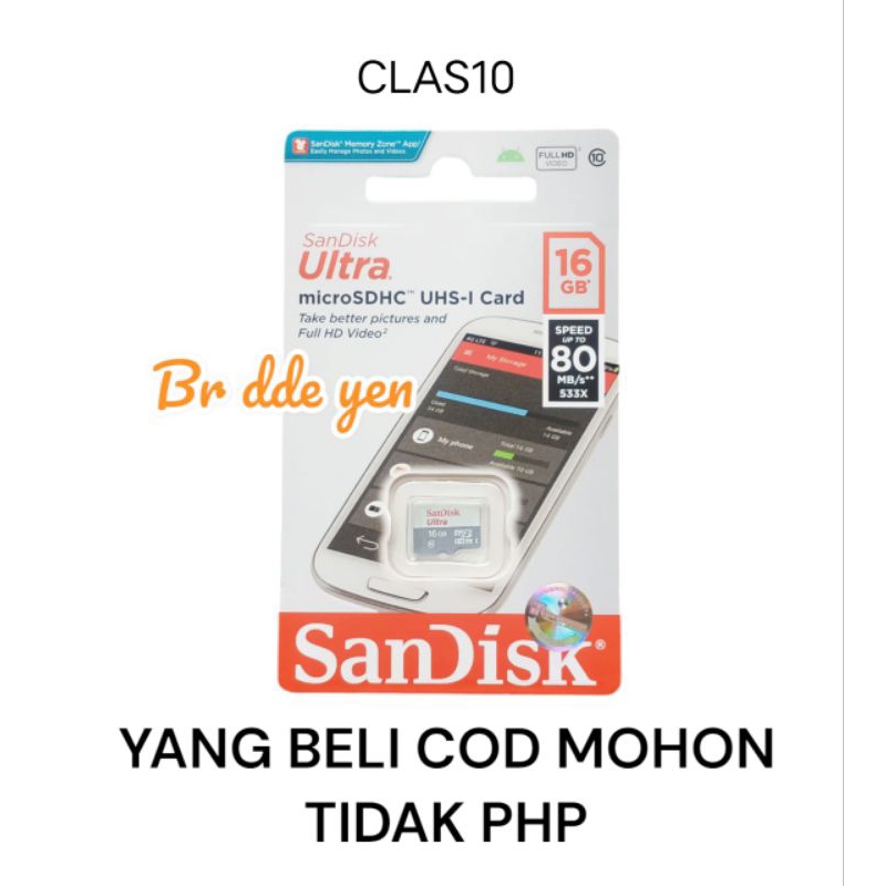 Memori handphone 16GB 16 GB . 32GB 32 GB micro SD card sandisk Speed 80 / 100 kartu memori hp mmc ca