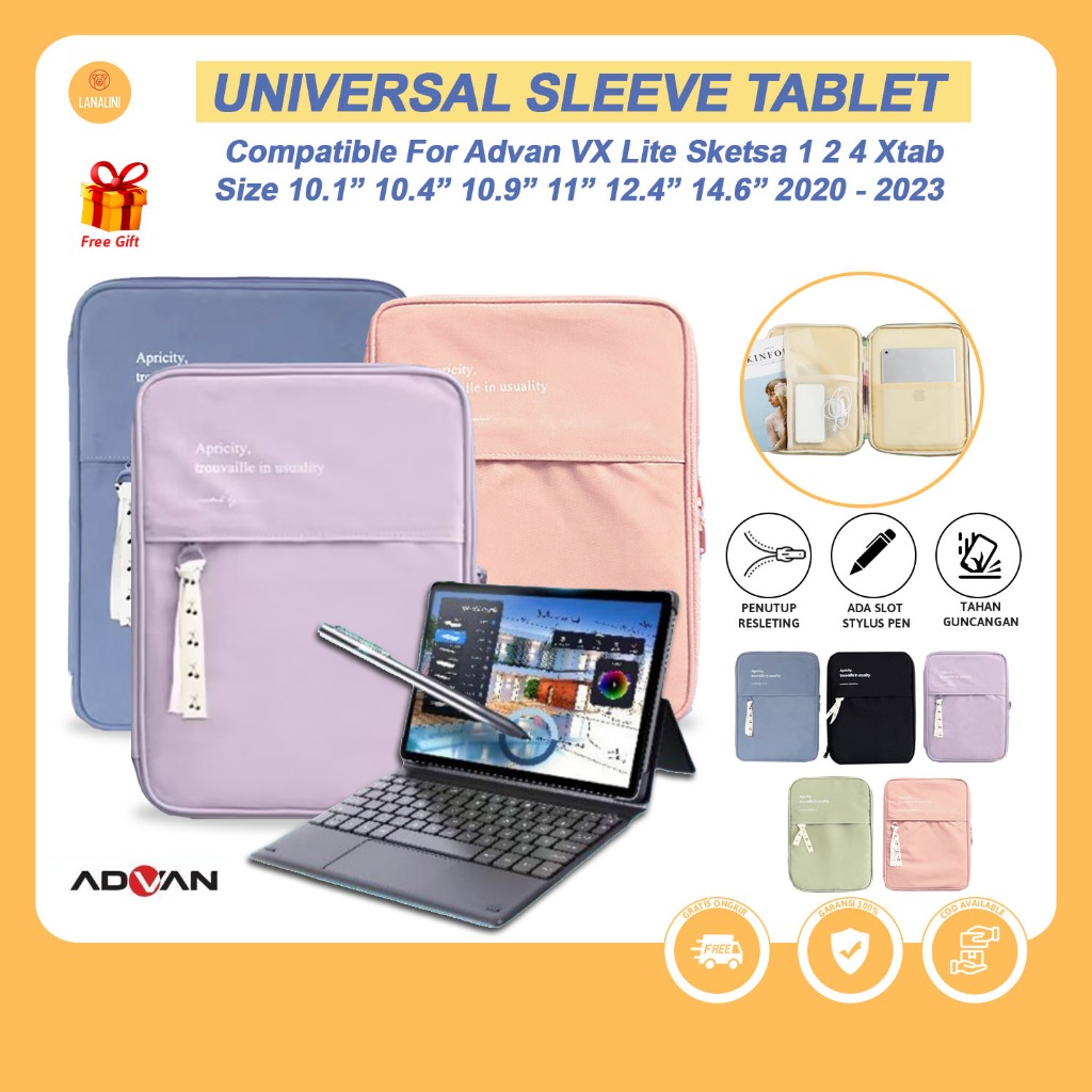 Tas Sleeve Hand Bag Pouch iPad Tab Tablet Universal Case Advan Tab Sketsa 3 1 2 10.1 VX Lite Xtab