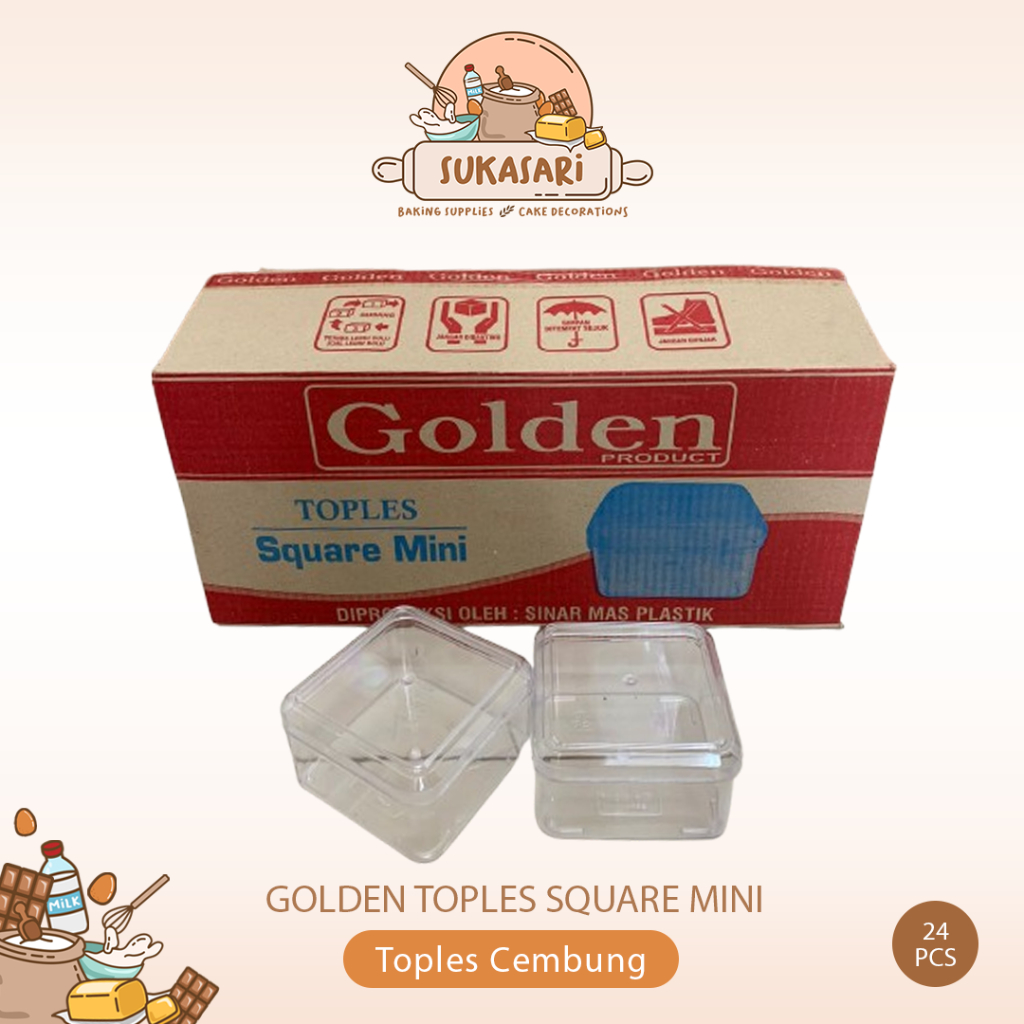 Toples GOLDEN SQUARE MINI 1 dus isi 24 pcs/ Dessert Box / Toples Kue Kering - Tutup Cembung