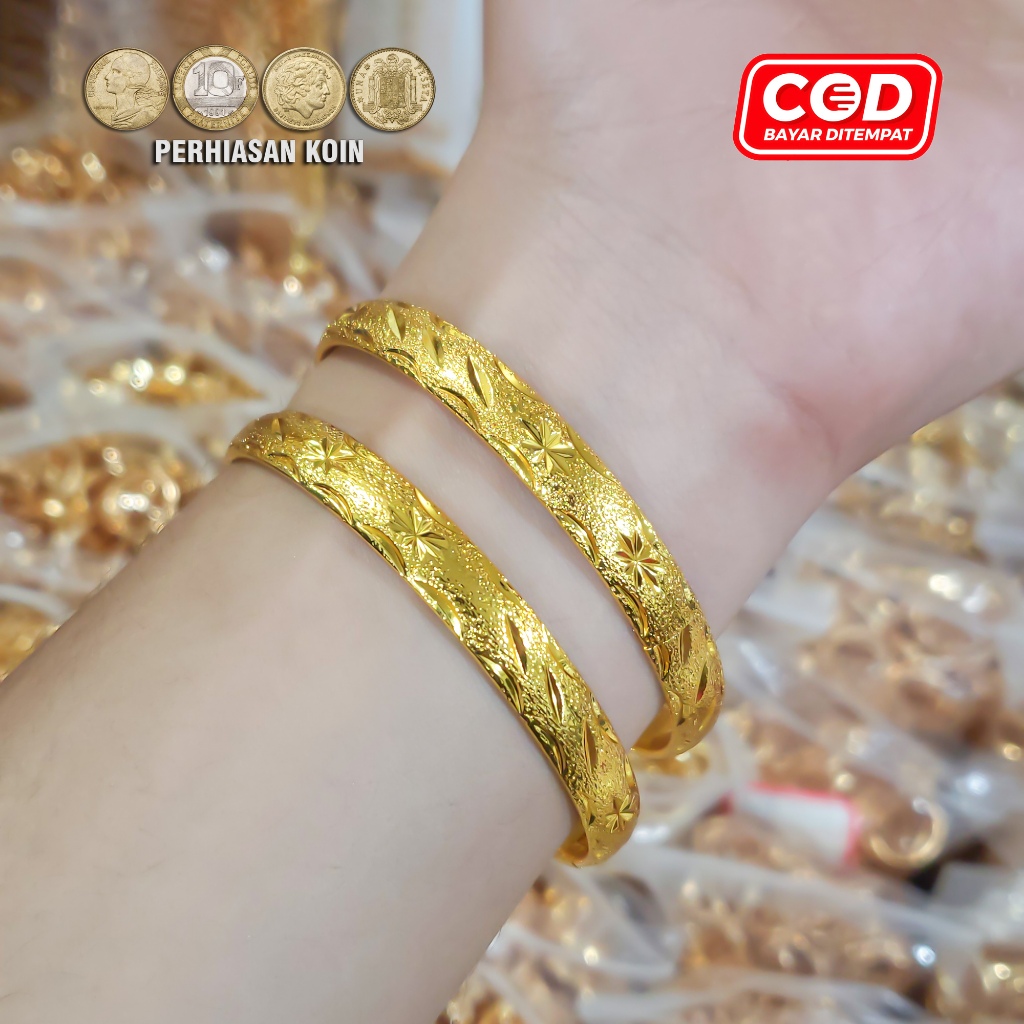 Gelang Keroncong Besar Gelang Bangkok Emas 24k 2PCS Motif Bintang