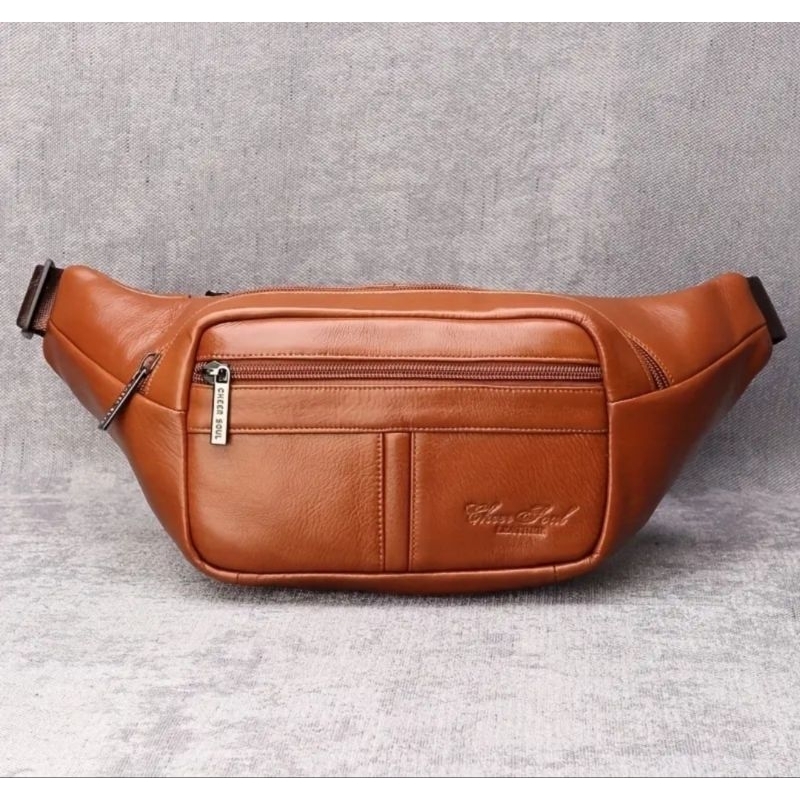 Tas Pinggang 8323 Kulit Sapi Asli Import Waistbag Kulit Asli Sapi Pria dan Wanita Tas Pinggang Kulit