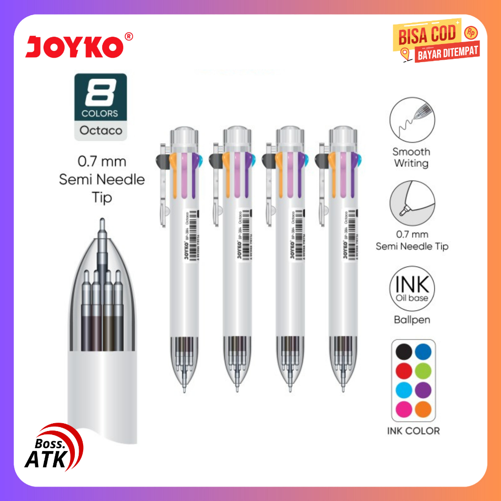 

Ball Pen Pulpen Pena Joyko BP-384 Octaco 0.7 mm 8 Warna Colors