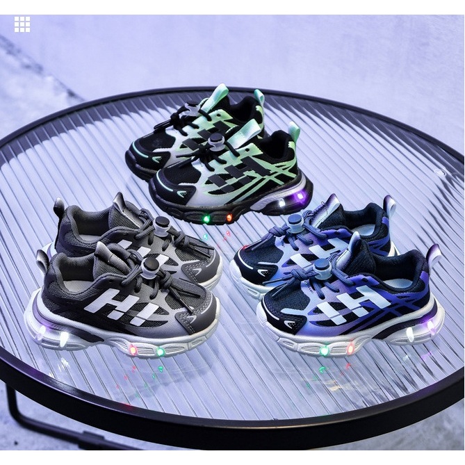 LED HI Sepatu Anak Laki Laki Sneaker Model Serut Tali Umur 2-5 Tahun