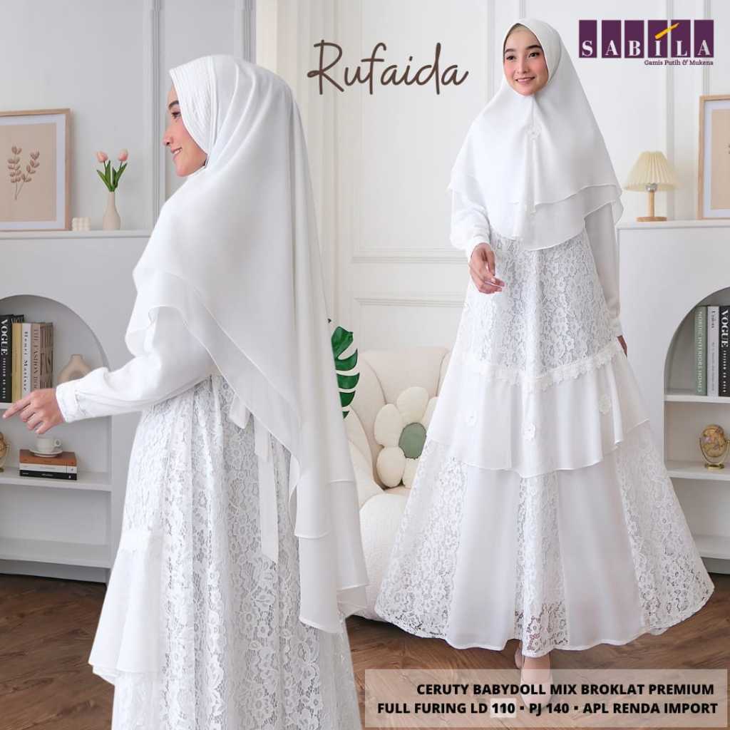 White syari set jilbab WHITE DRESS Gamis Wanita Lebaran Putih Original