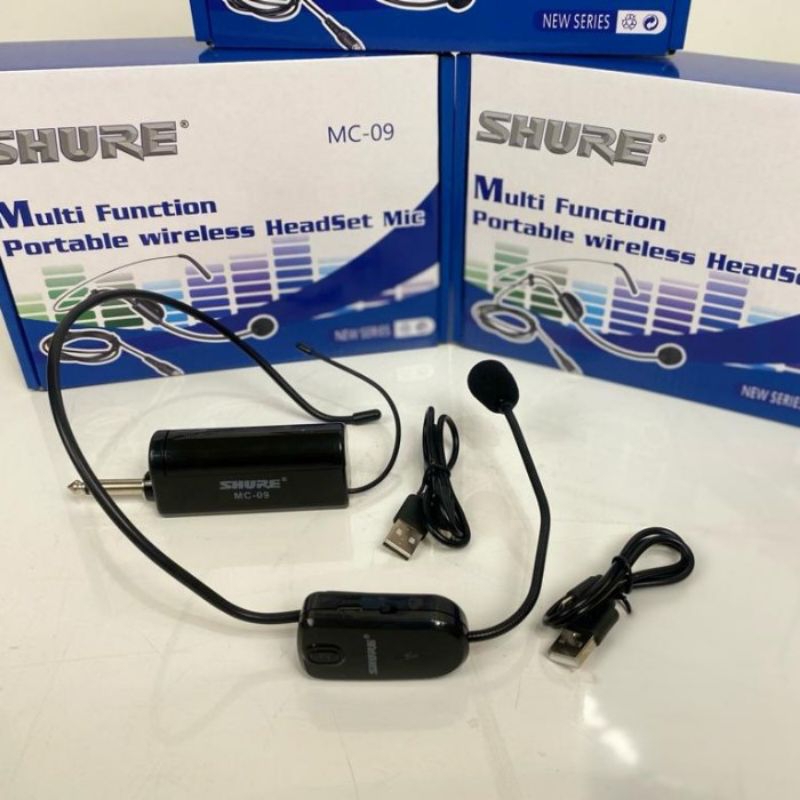 MIC WIRELESS HEADSET SH MC09 MICROPHONE BATERAI CHARGER