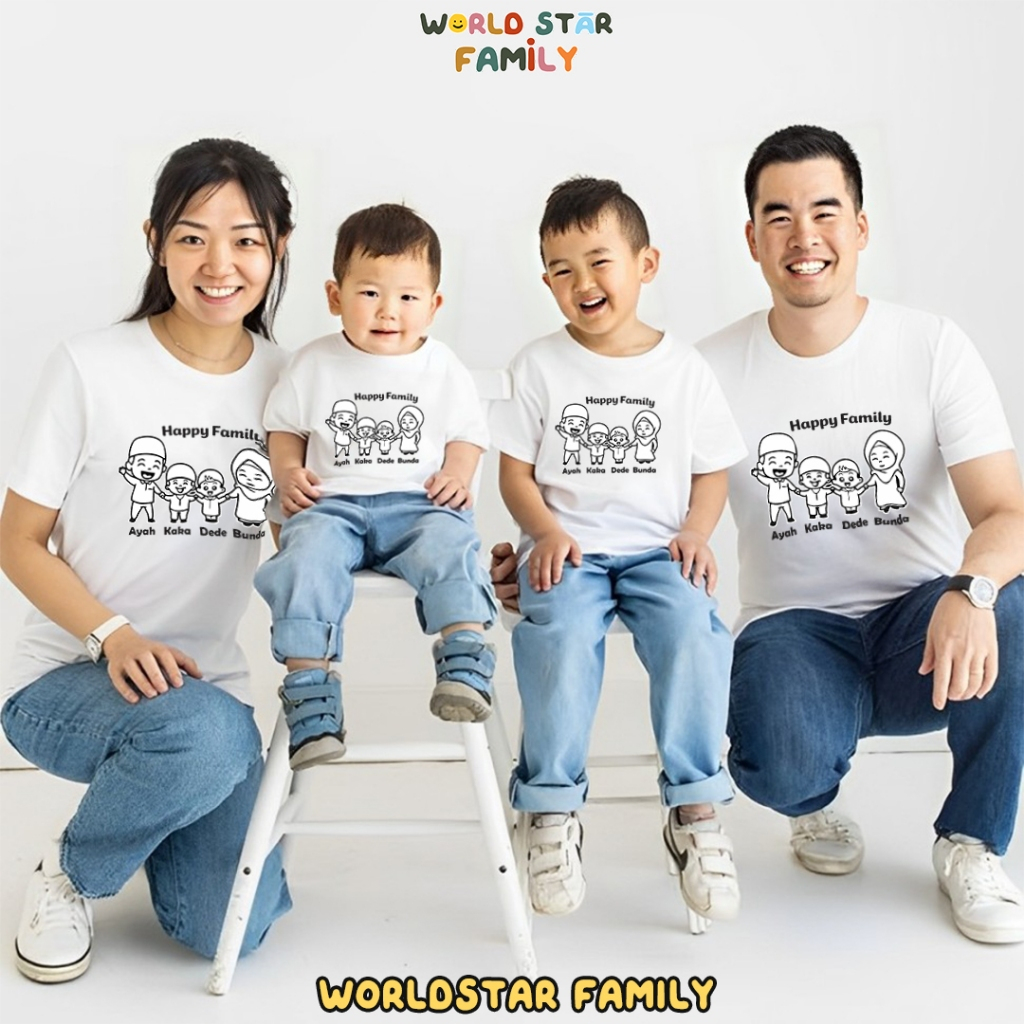 WSF Kaos Couple Keluarga HAPPY FAMILY MUSLIM Kaos Couple Keluarga Lucu Kaos Pasangan Kaos Keluarga B