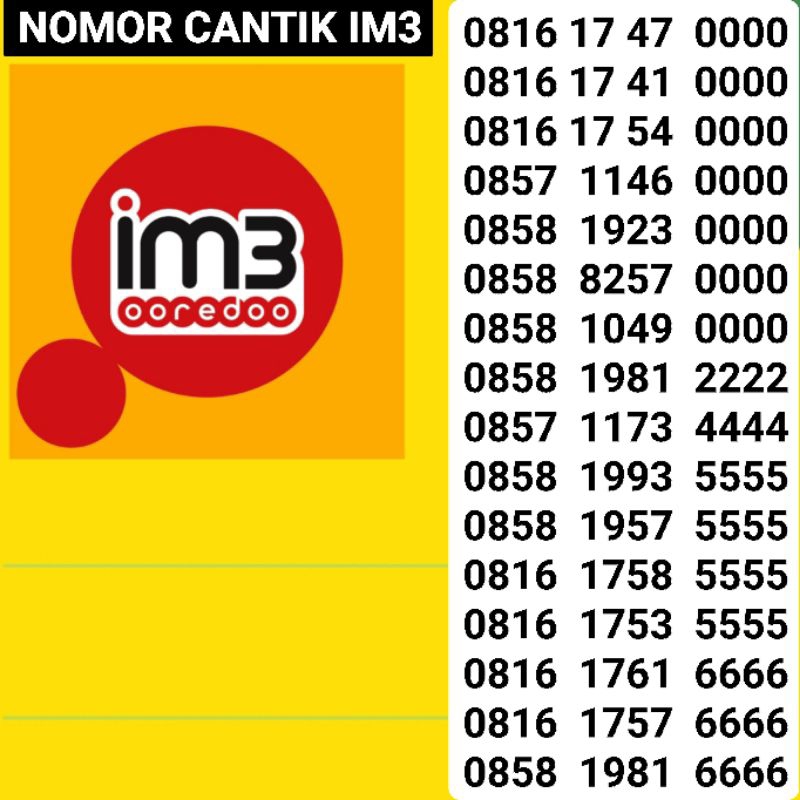 Nomor cantik Indosat Im3 Triple 888 Kwarted 3333 4g plus
