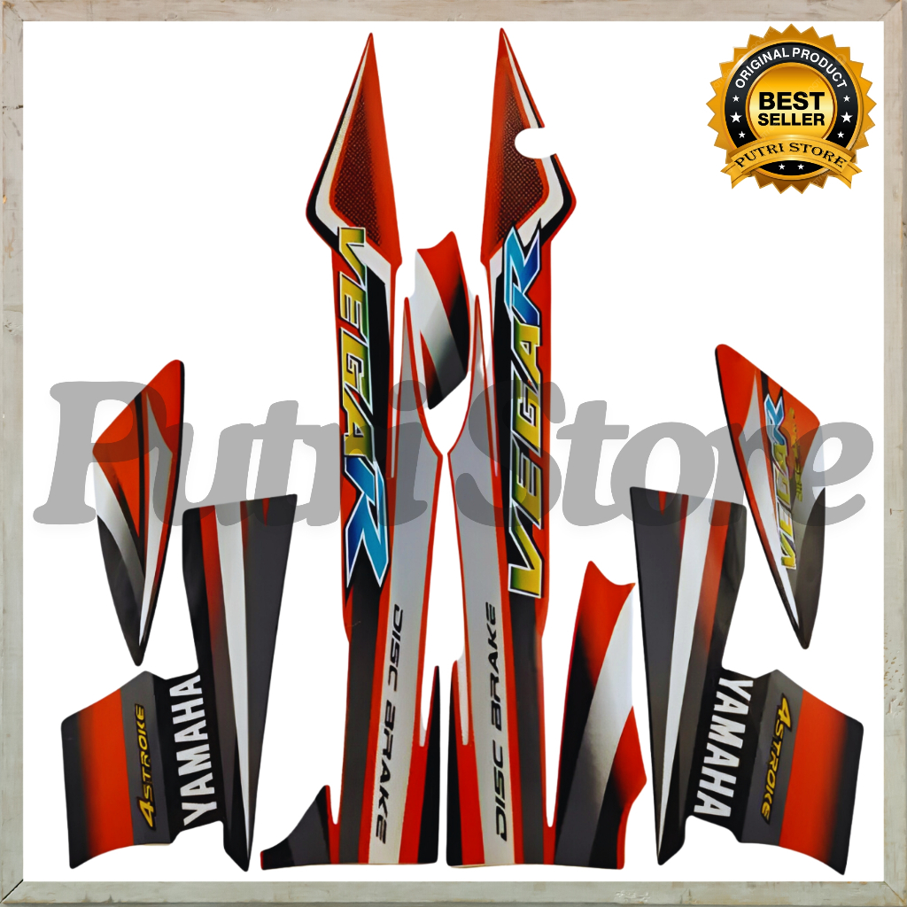 Stiker Striping Yamaha Vega R 2004 Putih Orange List Body Motor  Vega R 2004