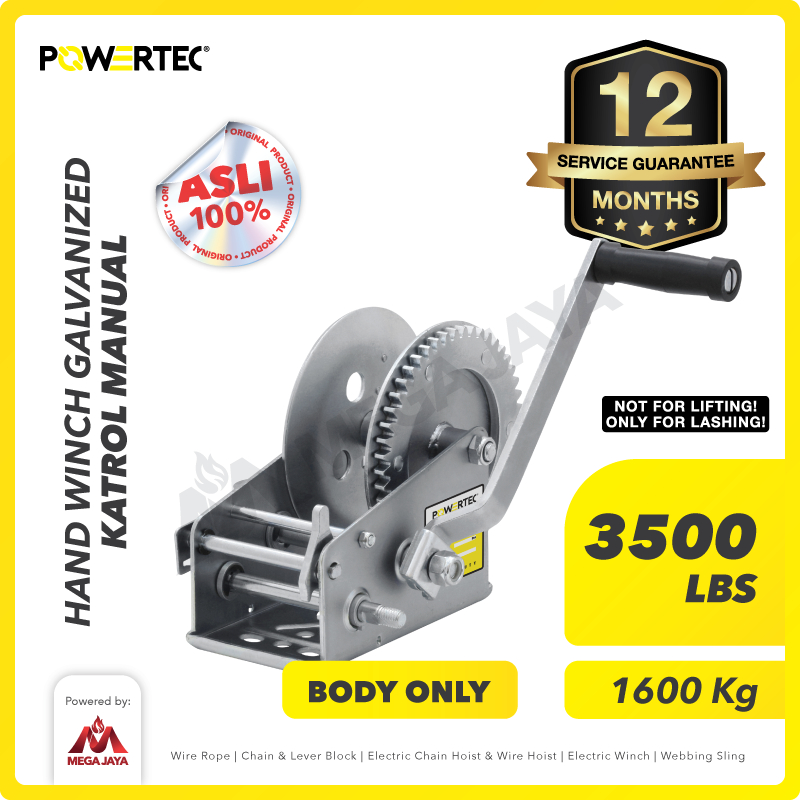 POWERTEC Hand Winch / Boat Winch / Katrol Manual 3500lbs / 1600Kg Galv