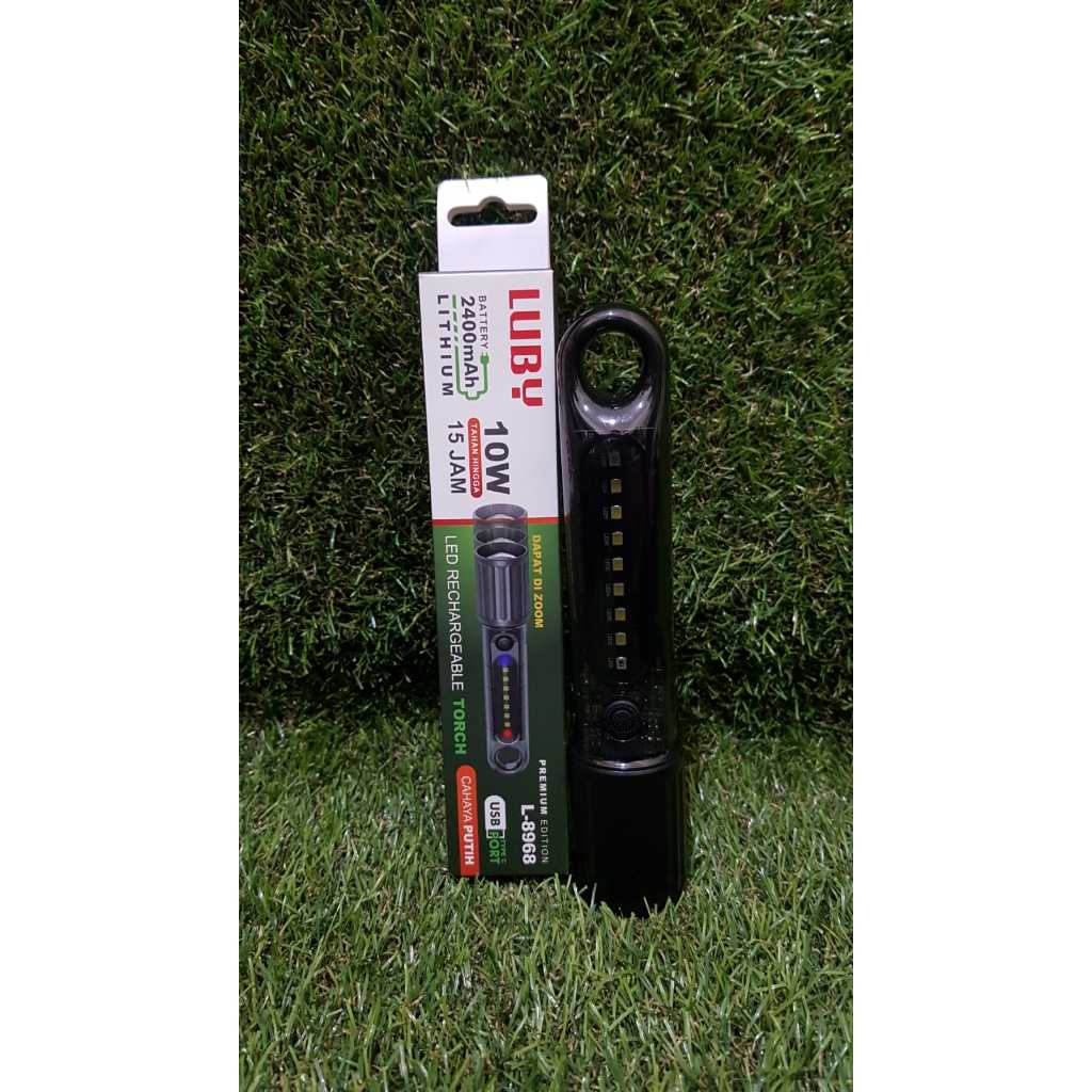 LUBY L-8965A / L-8966A Senter Tangan Led Rechargeable COB Cahaya Putih Senter Ori Luby 100%