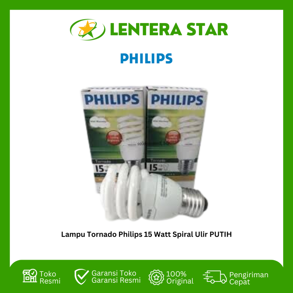 Lampu Tornado Philips 15 Watt Spiral Ulir PUTIH