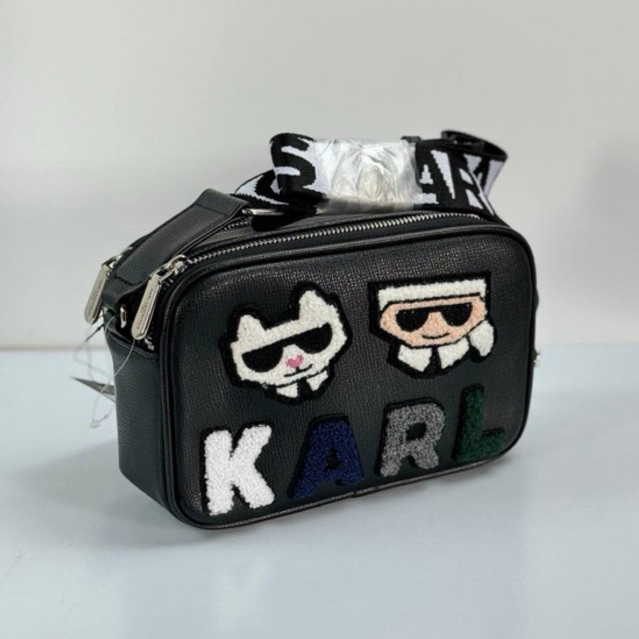 Tas Selempang Karl Lagerfeld Camera Bag Faux Leather Black Patchwork