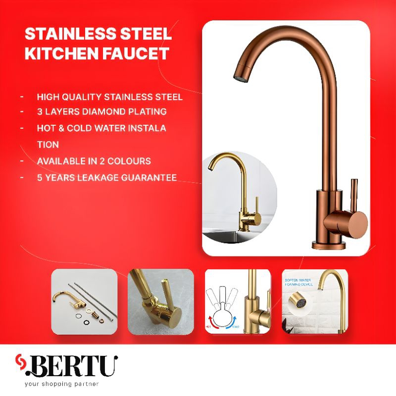 KRAN DAPUR CUCI PIRING PANAS DINGIN KERAN KITCHEN SINK ROSE GOLD EMAS BERTU 850