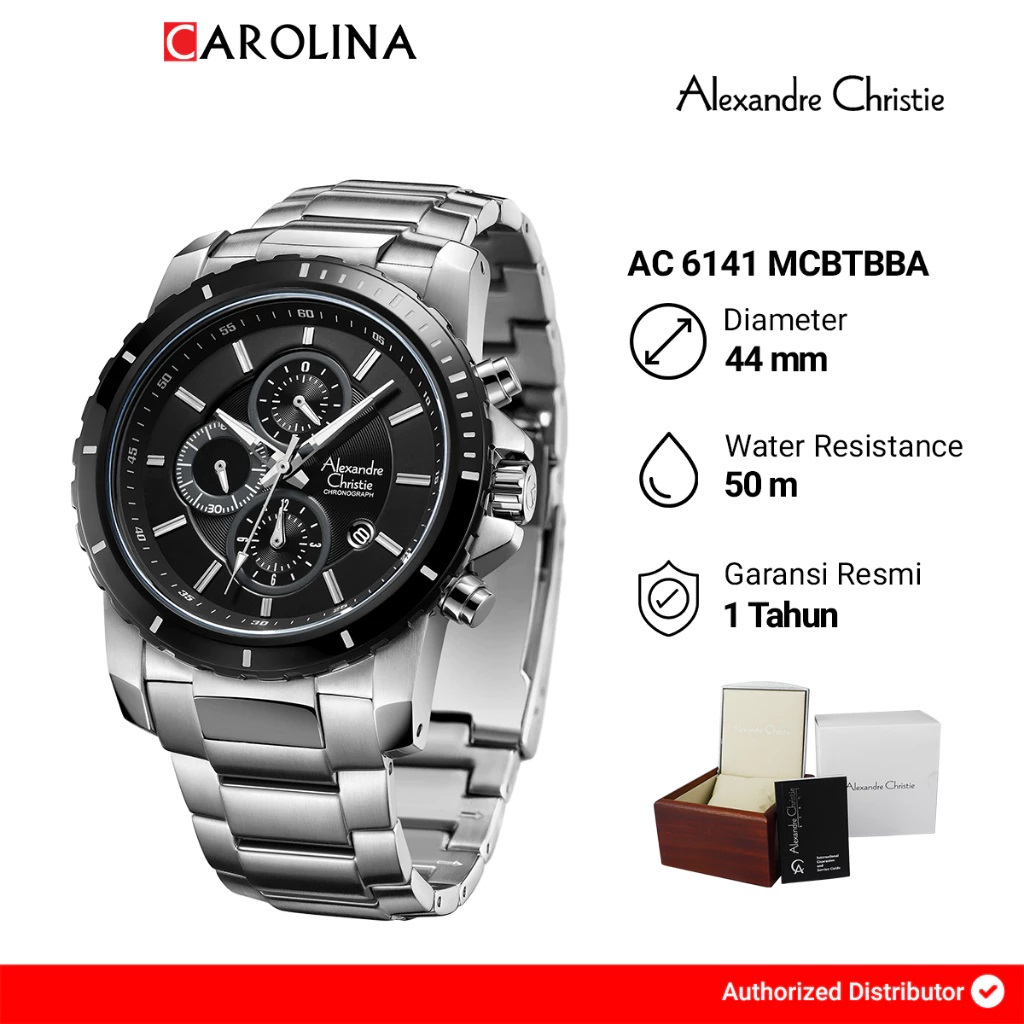 Jam Tangan Pria Alexandre Christie Chronograph AC6141 MCBTBBA BlackDial StainlessSteelStrap/LIKEANEW