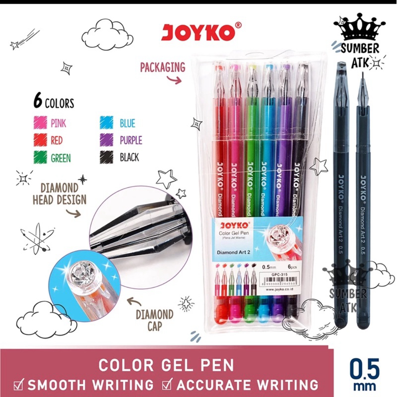 

Pena Gel Warna Warni Joyko GPC-315 6warna