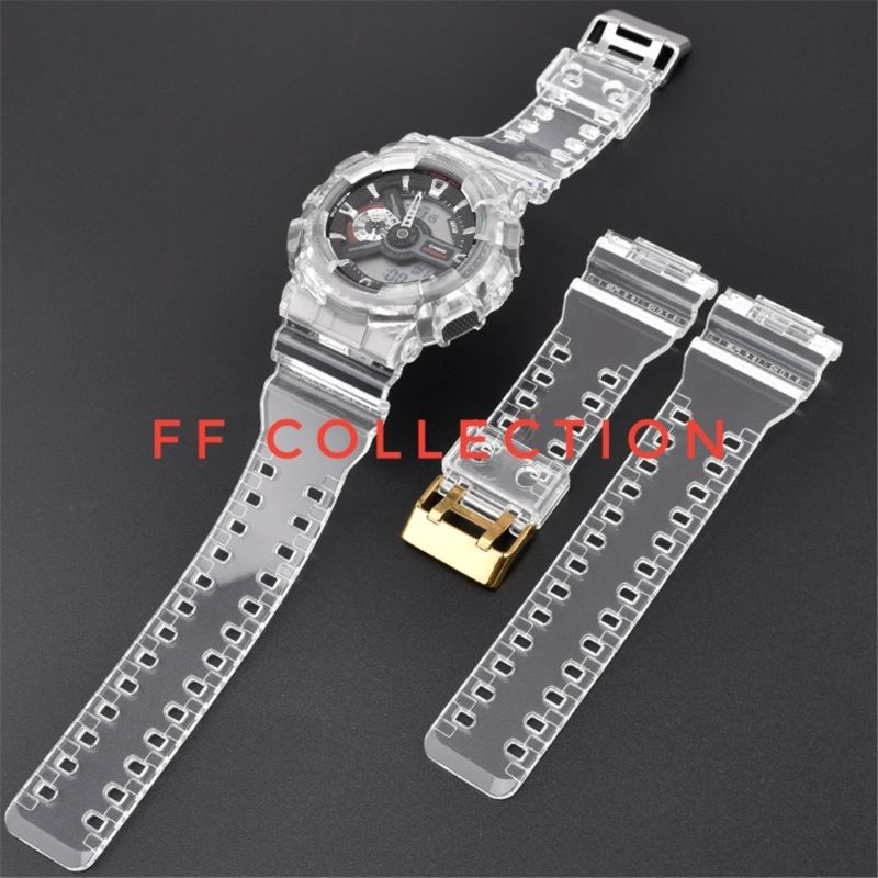 TALI / STRAP JAM TANGAN KWALITAS ORIGINAL TRANSPARAN GESPER GOLD  CASIO G-SHOCK GA-100 GA-110 GA-120