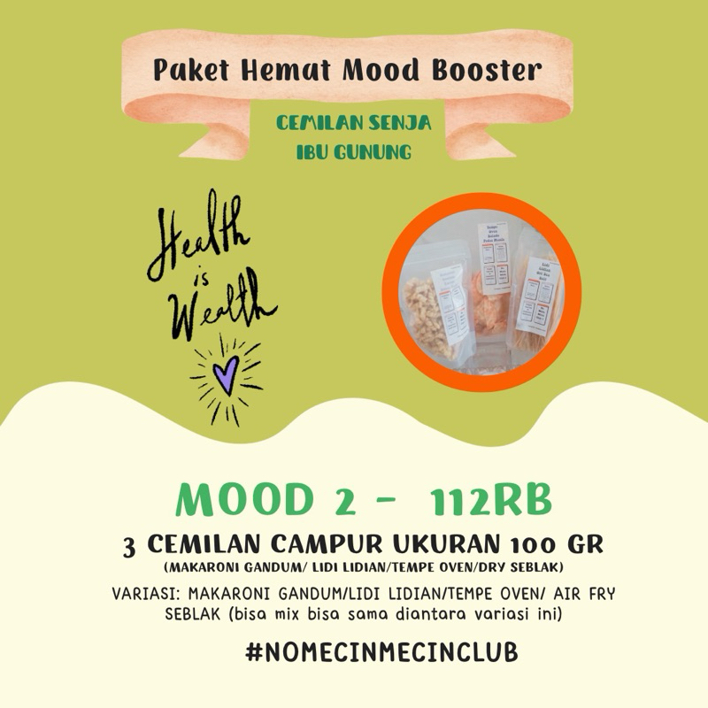 

PAKET YOUR MOOD 2 CS - 3 CEMILAN CAMPUR UKURAN 100 GR (MAKARONI GANDUM/ LIDI LIDIAN/TEMPE OVEN/DRY SEBLAK)