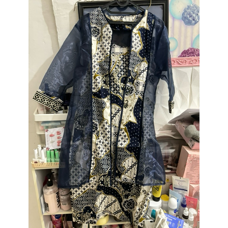 (BUKAN PRELOVED) DRESS BATIK 2in1 INNER OUTER NAVY